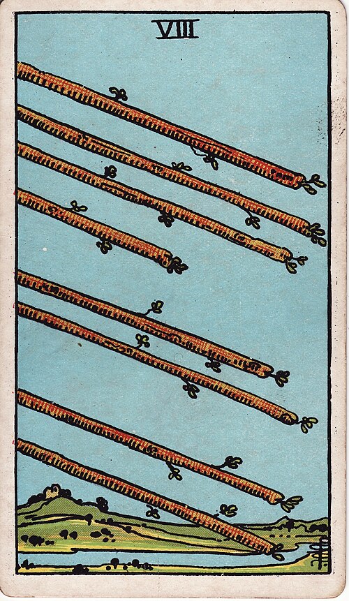 The Eight of Wands tarot card