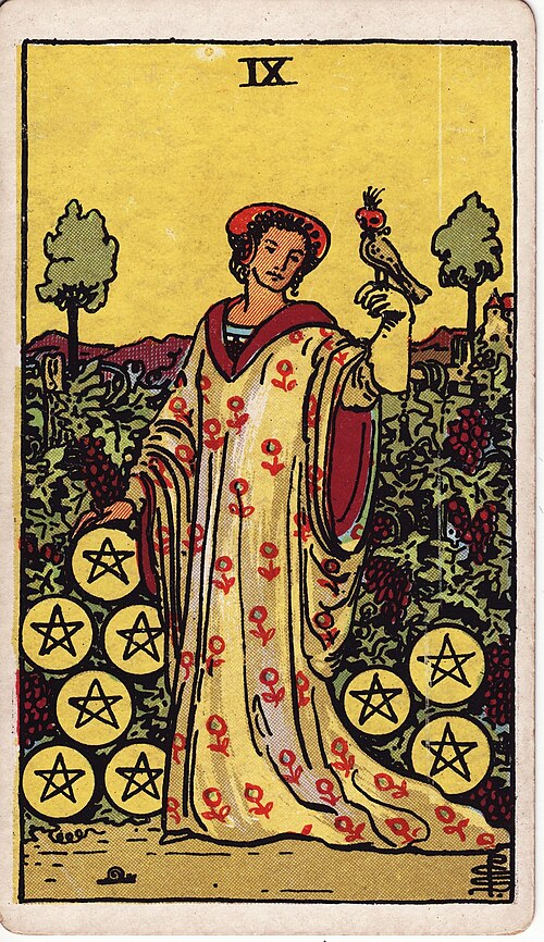 The Nine of Pentacles tarot card